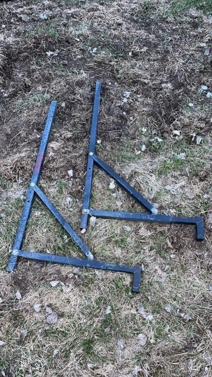 2 SQUARE TUBING STANDS, LEGS, RECEIVER HITCH ETC.
