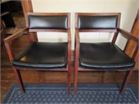 Pair of MCM Style Wood Frame Arm Chairs