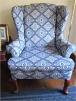 3 Matching Haverty's Wing Chairs, Blue & Cream