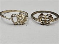 2 Sterling Silver Rings Size 7.5 & 9