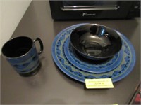 Blue Arcoroc Dinnerware Set & Asst'd. Glasses