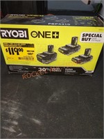 RYOBI 18v battery kit, 6Ah, 4Ah, and 2Ah batteries