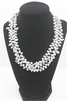 THREE LAYER GRAY BEAD NECKLACE W/ 925 SILVER CLASP