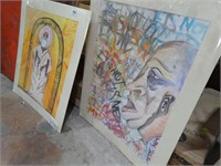 2 Large Matted Abstract Art Pieces