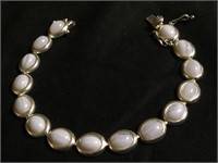 8" Sterling & Striped White Agate Stone Bracelet