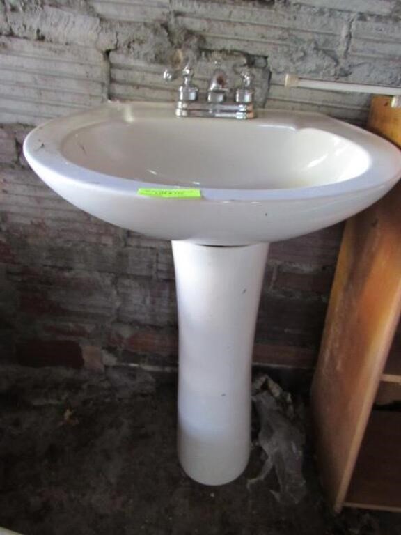 White Pedestal Sink & Faucet Set