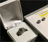 Sterling Silver & CZ Earrings & Sterling Ring