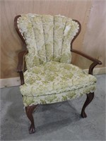 VINTAGE SOLID WOOD FAN BACK ARMCHAIR CARVED ARMS &