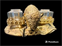 inkwell gold plated with two crysratal bowl