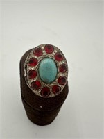 silver rings with turquoise and ruby