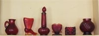 RED GLASS PLANTERS, BOTTLE, VASE & SMALL PITCHER