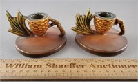 Roseville Pottery Pinecone Candle Holders 1123