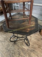 Heavy iron base with slate top side table