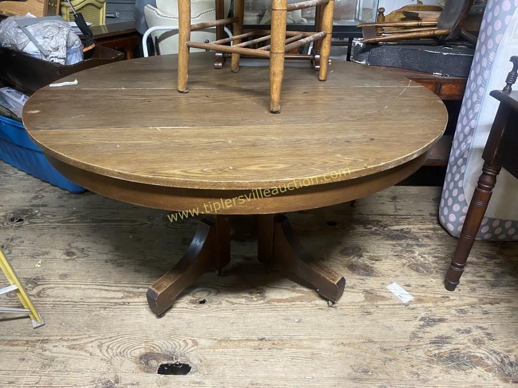 Large round oak antique dining table