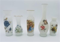 5 Vintage Satin Glass Vase Signed Foster Young