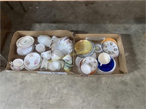 Two boxes of mismatch cup and saucers, bone china