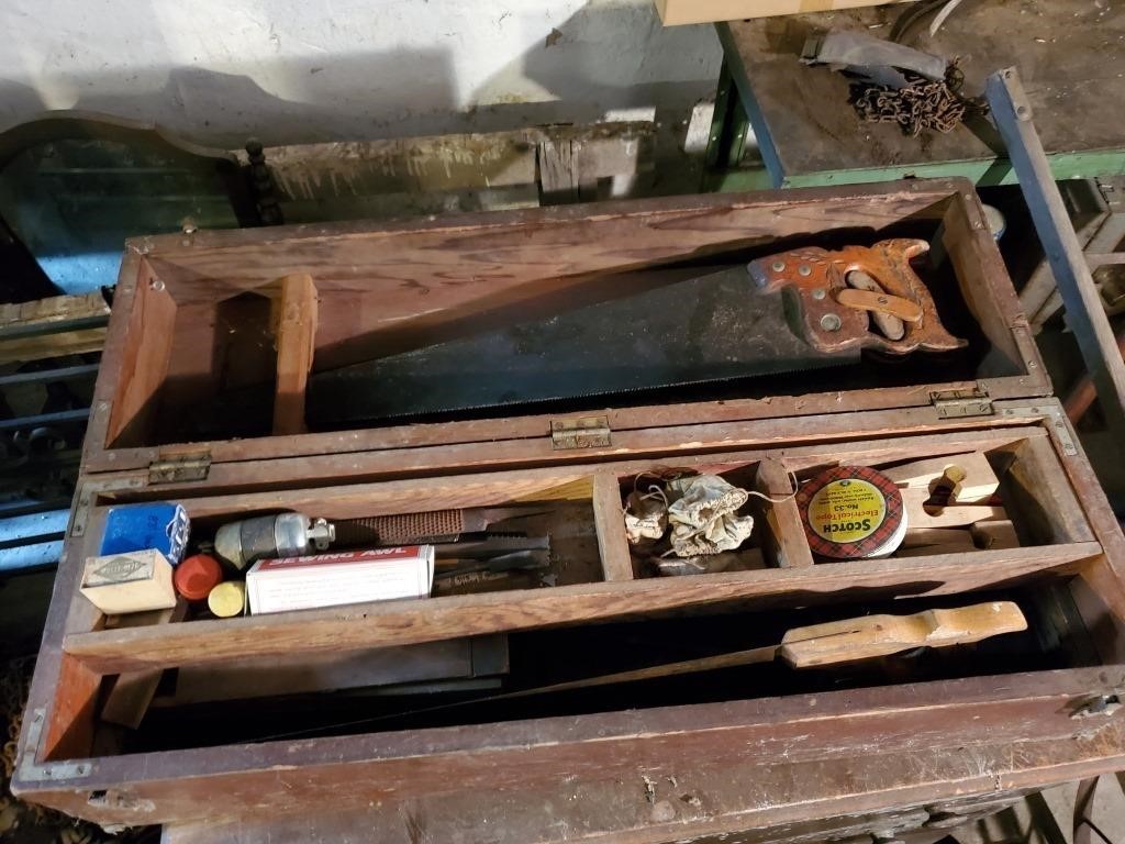 Vintage Wooden Tool Box w/ Contents 34" L