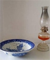 Oil Lamp and Large Bowl