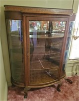 Antique Curved Glass China Cabinet w/ Claw Feet