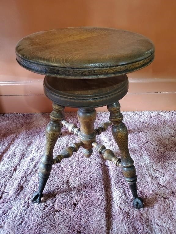 Antique Claw Foot Piano Stool 18 & 1/2" H