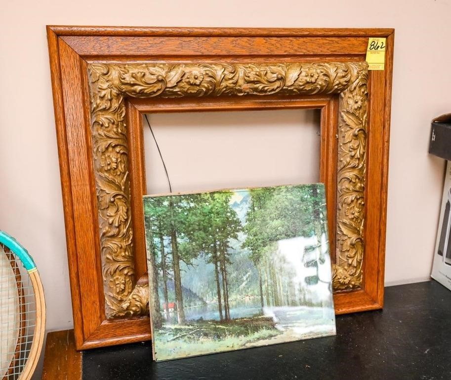 Antique Oak Ornate Picture Frame