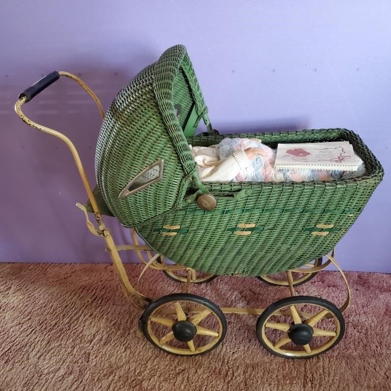 Vintage Wicker Baby Stroller 27 " H