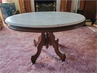 Victorian Eastlake Oval Marble Top Table