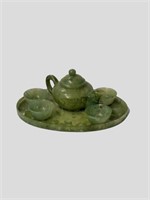 19 th Chinese Carved Spinach Jade Tea Set
