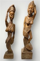 2 Vintage Wooden Carved African Woman
