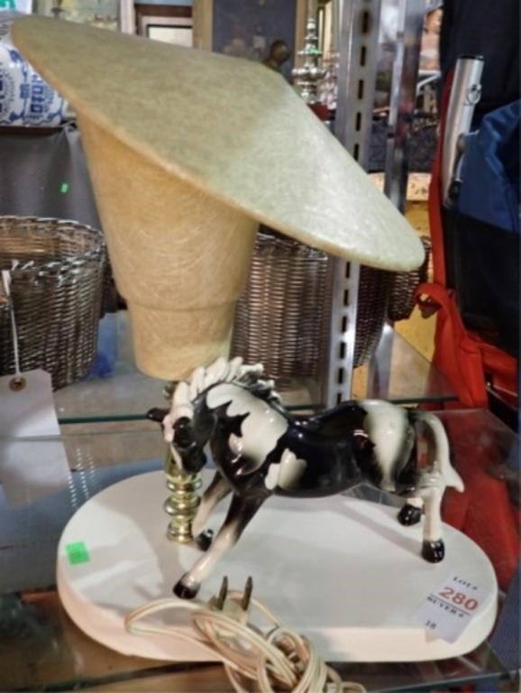 PORCELAIN HORSE LAMP 13"