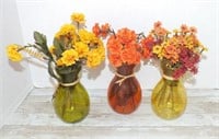 COLORED VASES W/ FAUX FLOWERS