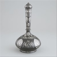 A Silver Inlaid Bidri Covered Bottle Vase, Bidar,y
