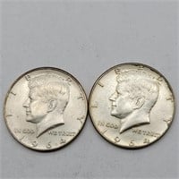 2- 1964 KENNEDY HALF DOLLARS