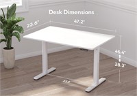 Claiks Electric Glass Standing Desk, 48", White