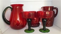 RED BUBBLE GLASS PITCHER & MARGARITA GLASSES