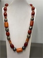 STERLING SILVER,STONE & BEADED NECKLACE-ITALY