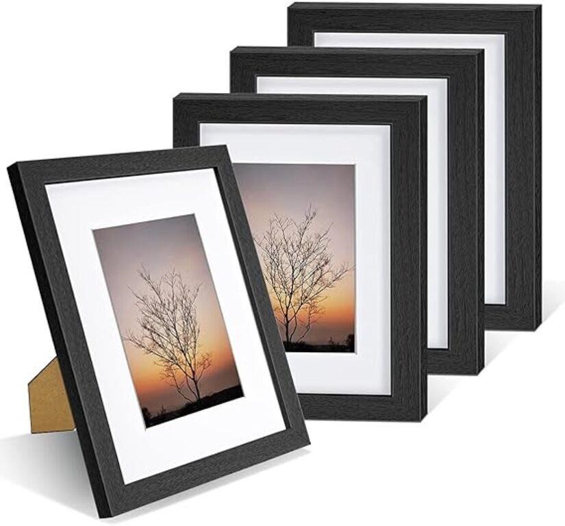 4 PACK Black Wood Photo Frames With Mat