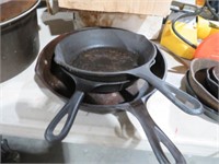 3 CAST IRON SKILLET, ONE IS LODGE