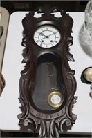 ANTIQUE WALL HANGING CLOCK WITH KEY AND PENDULUM
