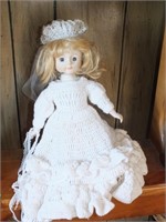 PORCELAIN BRIDE DOLL WITH CROCHETED DRESS