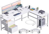 Furologee White 66” L Shaped Desk with Power