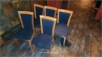 lot of 5 Wood Framed Padded Chairs