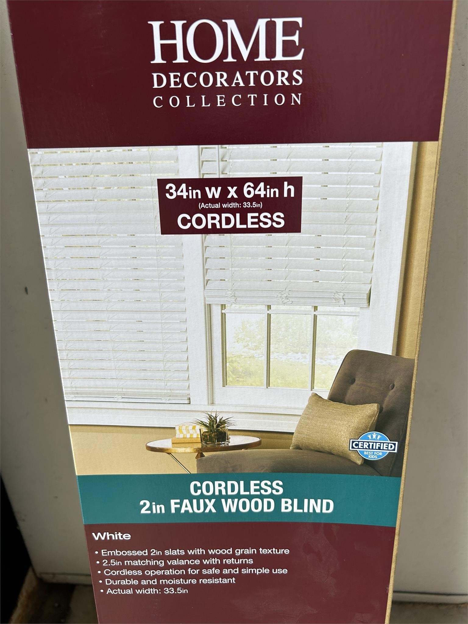 Cordless 2" Faux Wood Blinds 34"w x 64"h