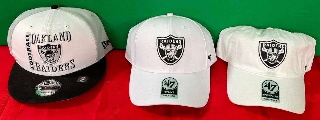 Z - LOT OF 3 RAIDERS FOOTBALL HATS (P140)