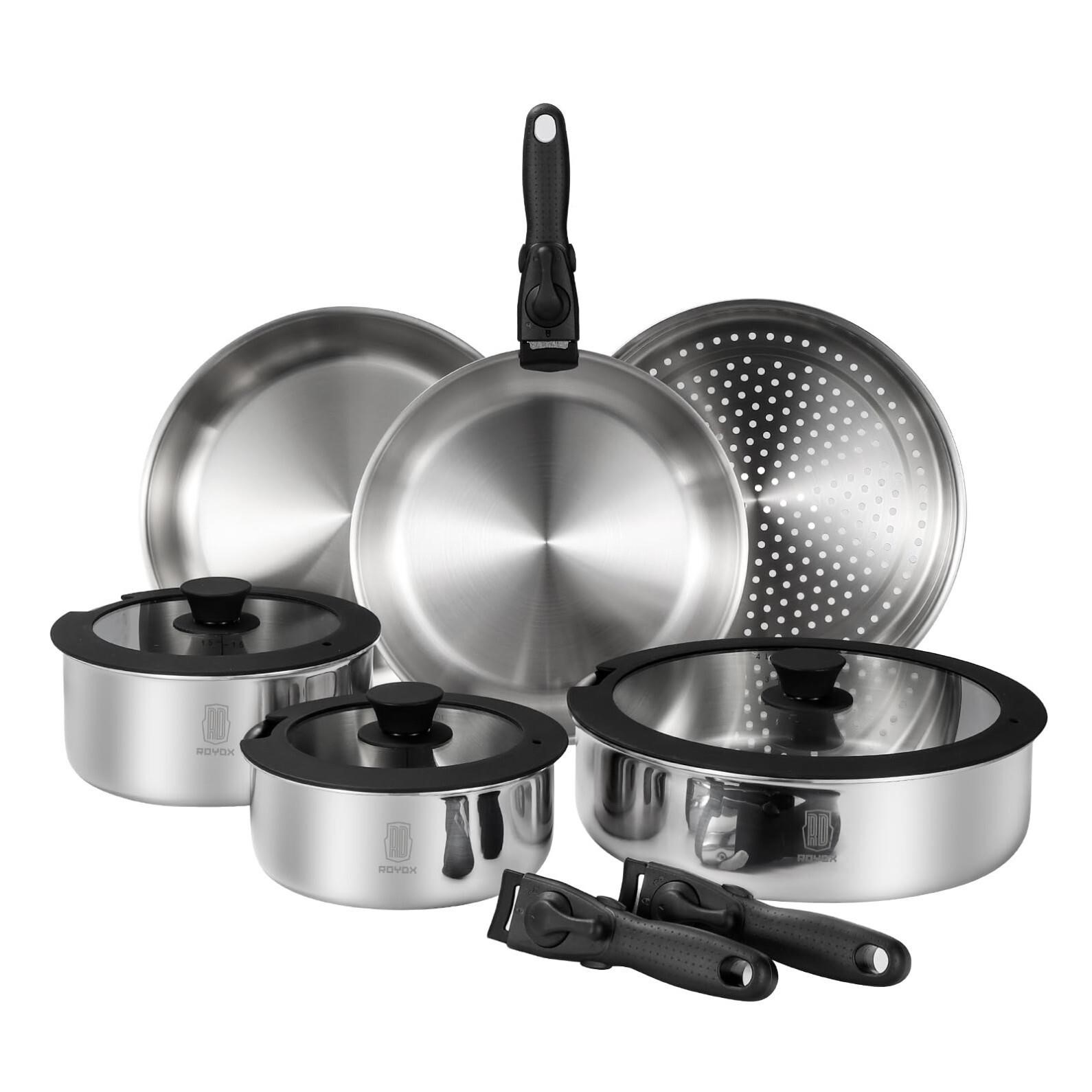 Pots and Pans Set, Stainless Steel with Removable