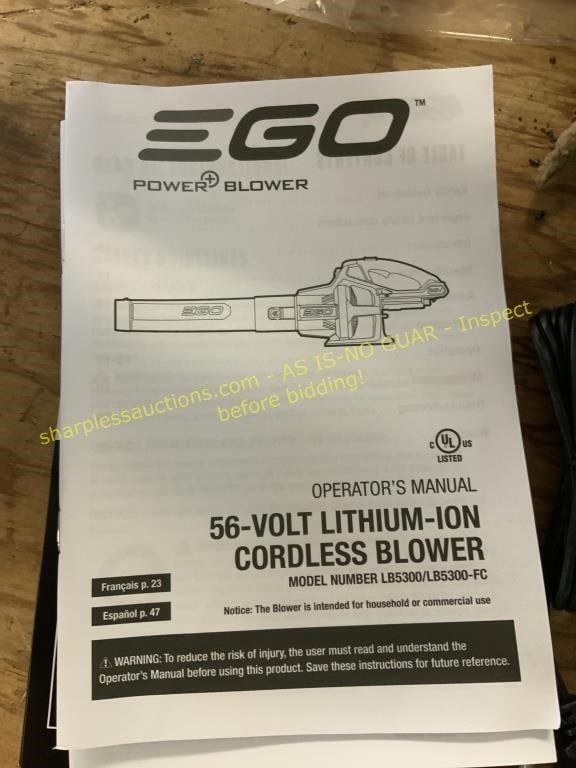 Ego leaf blower w/56v battery