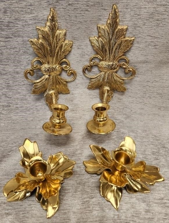 Z - 2 PAIR BRASS CANDLE HOLDERS (P206)