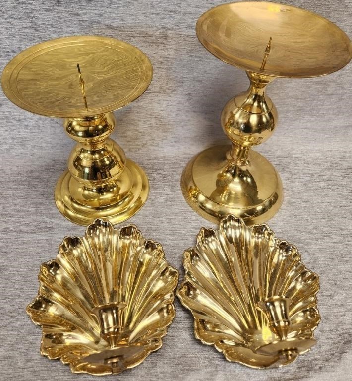 Z - 2 PAIR BRASS CANDLE HOLDERS (P207)