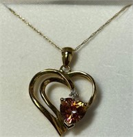 305 - 10K GOLD & STONE HEART NECKLACE (M11)