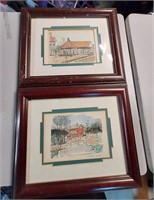 Set of vintage sketched art work in frams